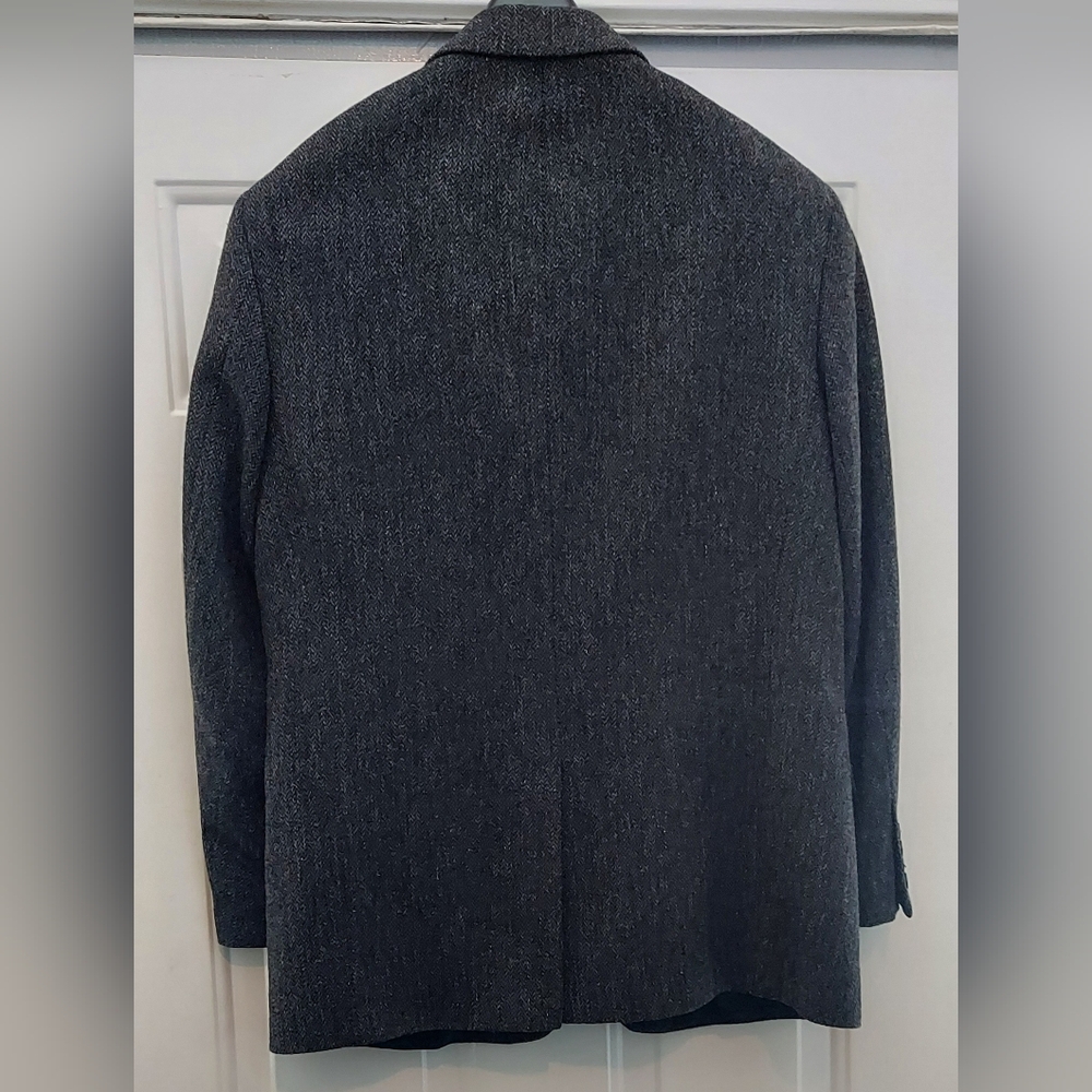 J CREW MEN'S BLACK-GRAY HERRINGBONE WOOL 3-BUTTON TWEED SPORTS JACKET SIZE 40R - Picture 2 of 9